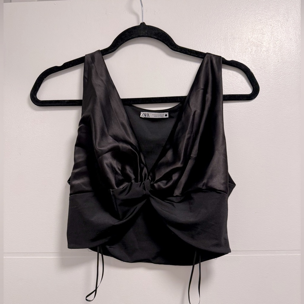 🩵Zara - Black Satin Cropped Evening Top